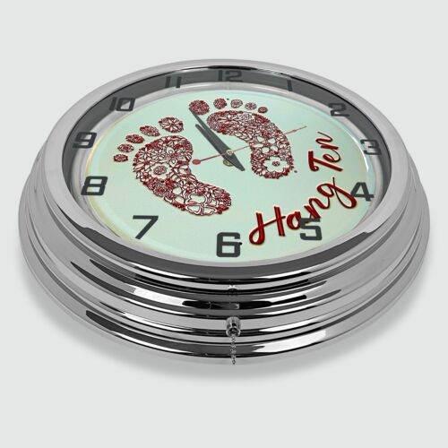 18" Hang Ten Feet Metal Sign Designed White Neon Clock - Picture 4 of 6