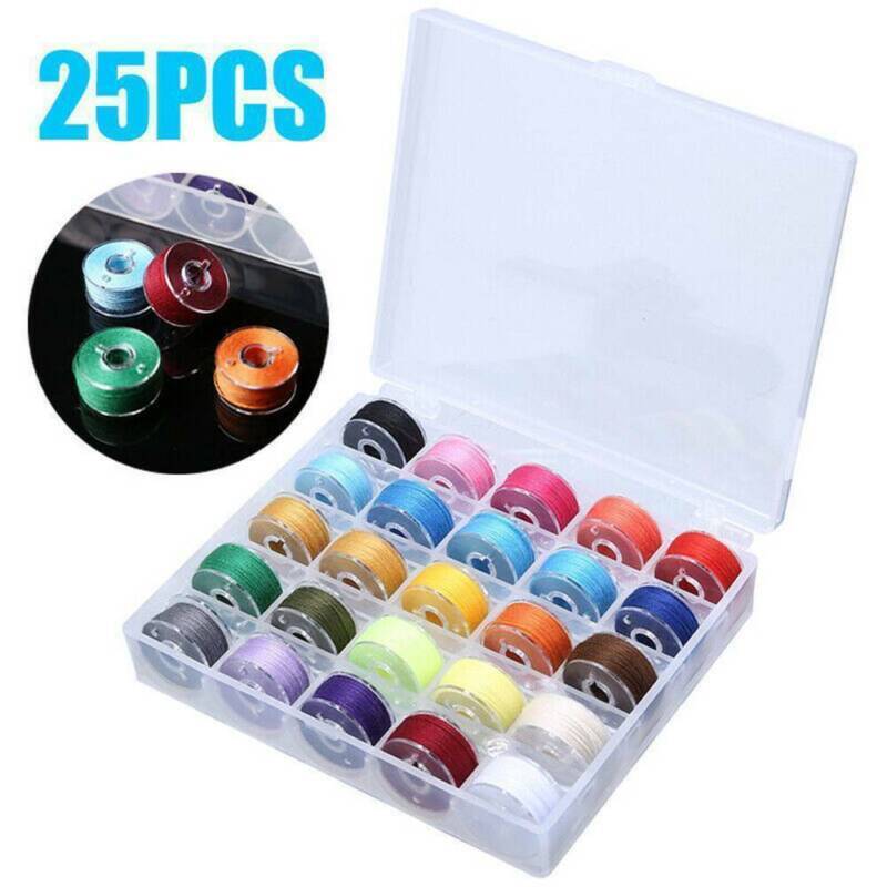 25PCS Sewing Machine Bobbins Plastic Spools With Threads Set for Brother Singer