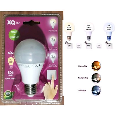 1X LED XQ-lite E27 Birne 9W= 60W 3-Step-CCT tune Warmweiß Neutralweiß & Kaltweiß