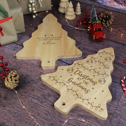 Personalised Xmas Tree Shaped Christmas Cheeseboard Wooden Family Name Board - Picture 13 of 13