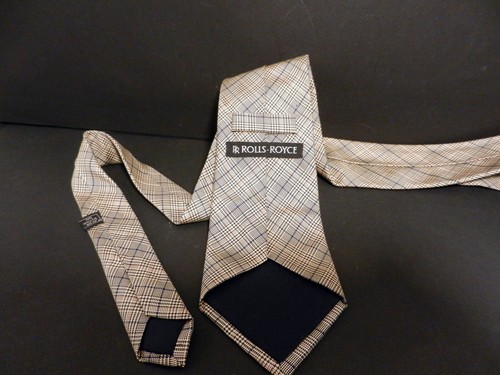 Rolls-Royce Authentic Logo Classical Grid Shape Beige/Blue Men Silk Tie VTG 3574 - Picture 3 of 6