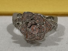 Vintage S925 SIGNED Sterling Silver FLOWER CZ CLUSTER COCKTAIL RING SIZE 6.75