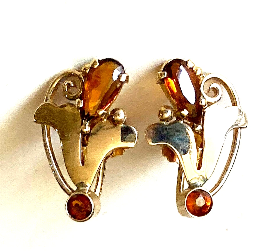 PENDIENTES FLORALES VINTAGE TIFFANY & CO ORO AMARILLO 14K FLOR CITRINO MARRÓN Foto 2 de 4