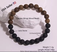 Lava Stone Wood Grain Elastic Bracelets For Women Men Round 8mm Beaded Handmade