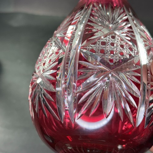 Vintage Val St Lambert Cranberry Cut to Clear Crystal Pedestal Decanter - Picture 8 of 8