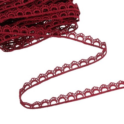 Wine Red Lace Trim Ribbon 0.35'' x 5 Yards Embroidered Crochet Lace Trim Fabric