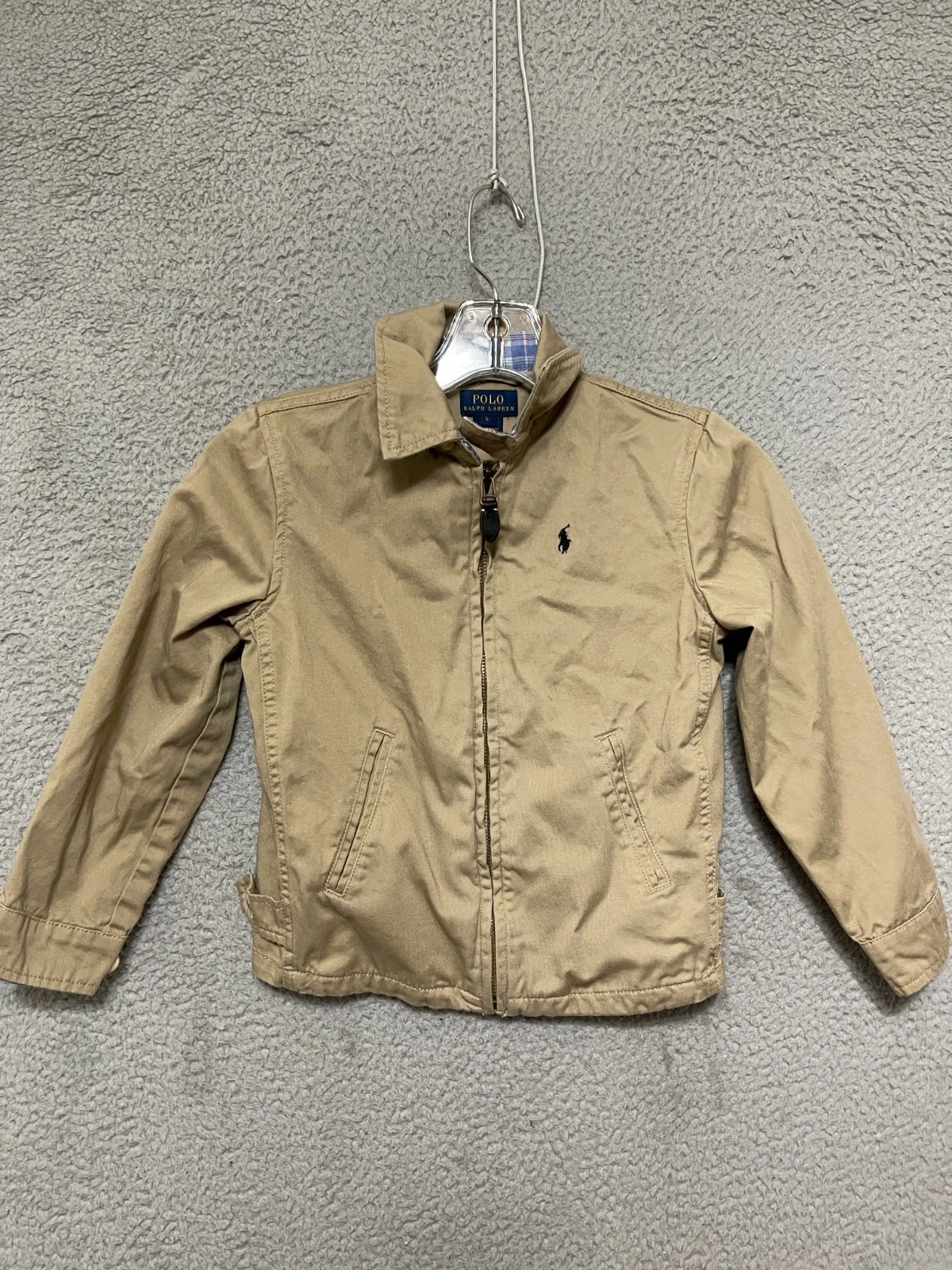 Polo Ralph Lauren Boys Jacket Full Zip Bomber Size 5 Brown Kids Cotton