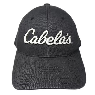 Cabela's Snapback Hat Black White One Size 3D Embroidered Script Logo Adjustable