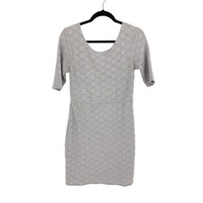 Free People Bodycon Dress Womens Sz Large Scoop Back Short Sleeve Gray Knit
