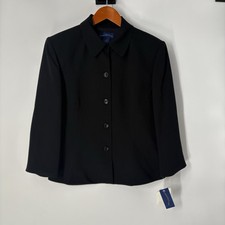 Charter Club Womens Blazer 12 Black Button Up Collared Career Interview Church