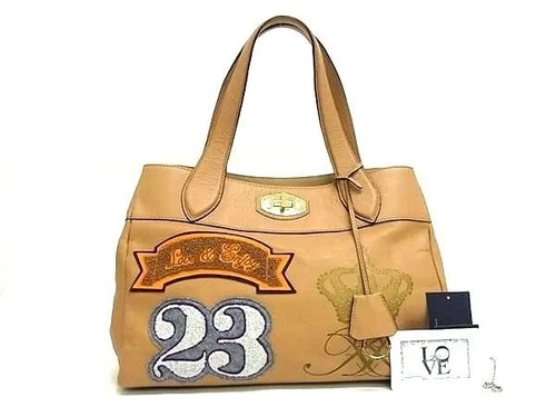 ADMJ Women's Brown Leather Handbag with Patch Turn Lock and Gold Hardware