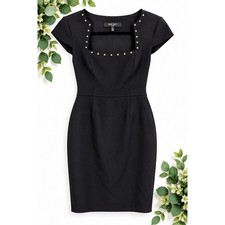 NWT Nine West Womens Stud-Trim Cap Sleeve Sheath Dress Black Size 6