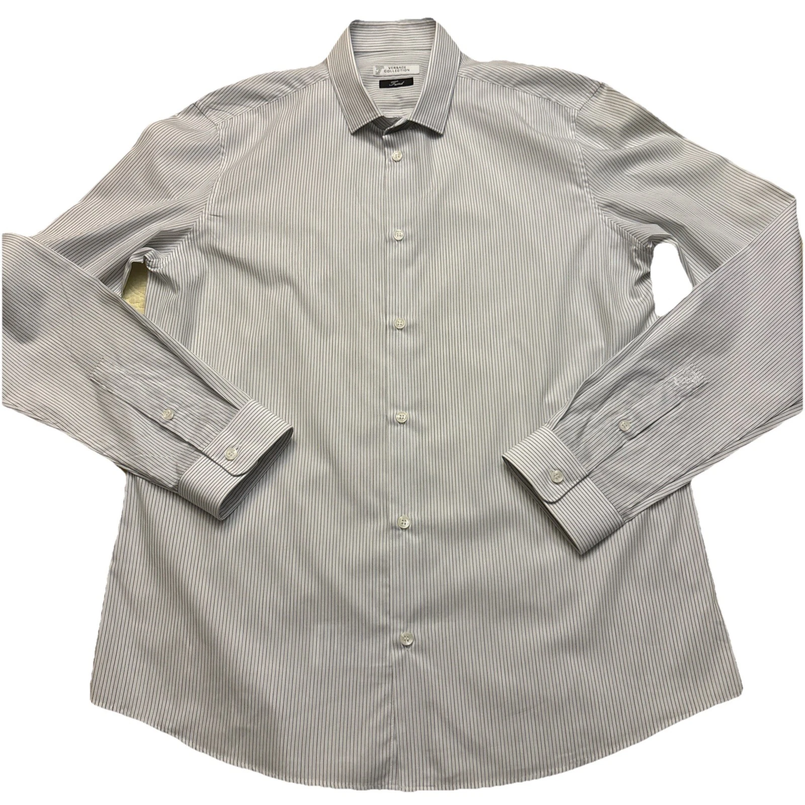 Versace Collection Trend Camicia Uomo Taglia 42 Bianca Righe Bottoni Manica Lunga