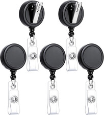 5 Pack Badge Reel, Easy to Attach Alligator Clip, 360 Degree Swivel Badge Holder