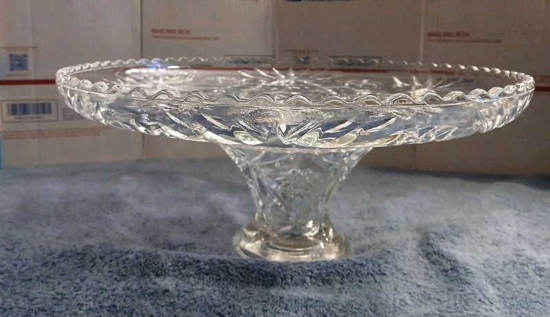 Vintage Anchor Hocking 706 Glass Footed Cake Plate Stand, Scalloped 13.5 Inches