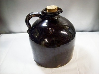 Vintage Beehive Slip Glaze Whiskey Jug w/ Pour Spout, Albany Brown - (c. 1800s)