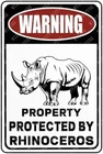 Tin Metal Signs Home Décor Warning Property Protected by Rhinoceros Vintage Sign