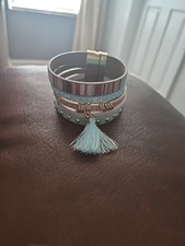 Boho CHIC Fashion Tassel on Layered Leather Cuff Bracelet w/ magnetic