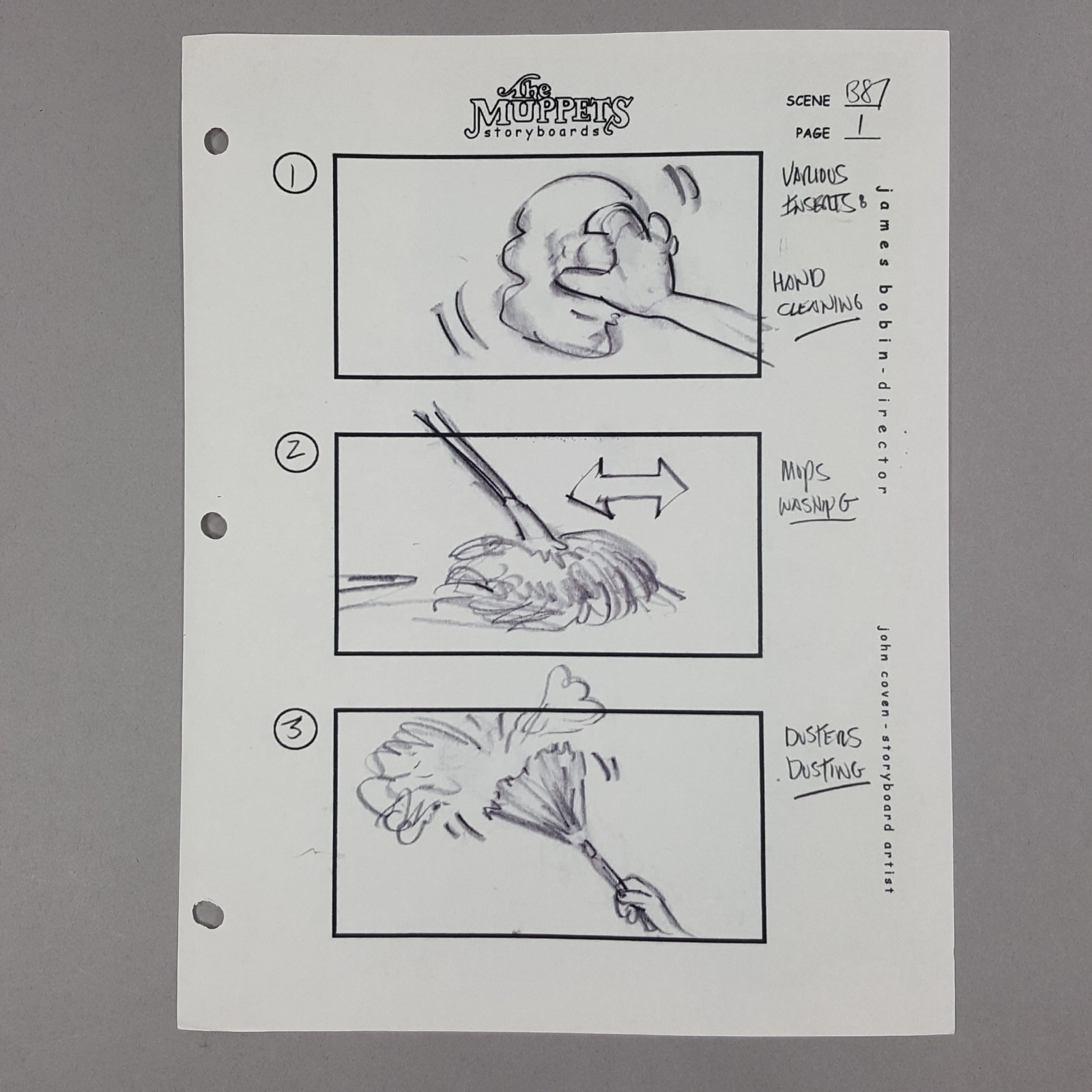 Image 2 of The Muppets (2011) - Production Used Storyboard, Closeups Cleaning the Theater