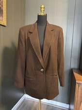 Vintage Sag Harbor Brown Pure Wool Blazer Brass Buttons Womens Size 13