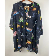 Paradise Found Hawaiian Shirt Mens 4XL Black New Orleans Mardi Gras Print Rayon