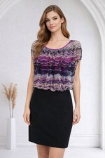 Vintage Black Purple Sheer Geo Blouson Sheath Dress Women’s 6 Cache