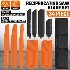 34PCS Reciprocating Saw Blade With Pouch Set Wood Metal Sheet 3-24TPI Cutting