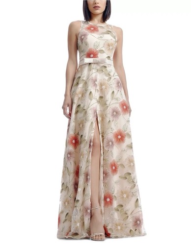 Dress The Population Nonie Champagne Beaded Floral Gown Size S $588