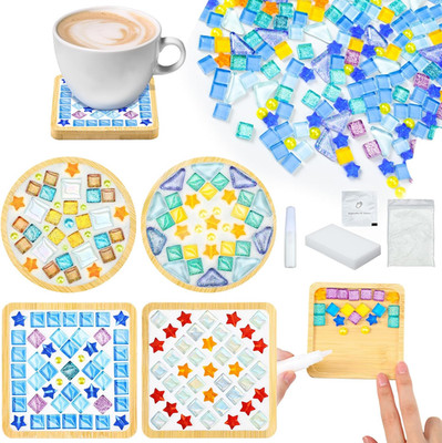 6 Sets DIY Mosaic Tiles for Crafts Mixed Color Glass Mosaic Kits Adults DIY Coas