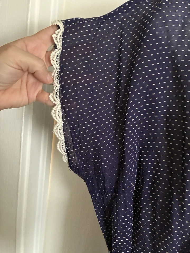 Vtg 40s 50s SWEEP Rhinestone Lucite Button LUCY Belt Day Dress Swiss Dot Lace XL - Image 3 of 4