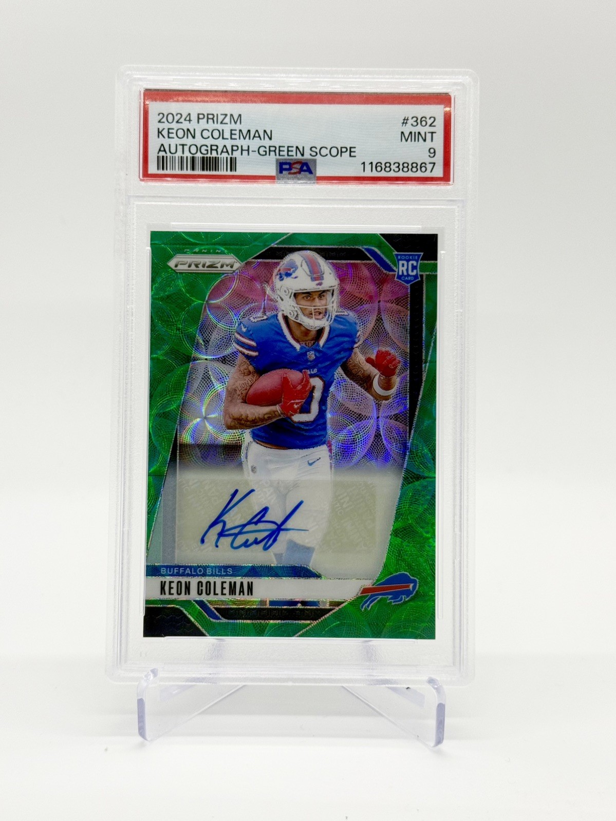 2024 Prizm Football Keon Coleman Green Scope Auto /75 PSA 9 Bills