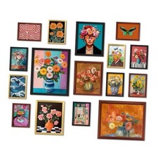 16 PCS Framed Eclectic Wall Art Decor, Modern Maximalist 12"x15" Framed Maroon