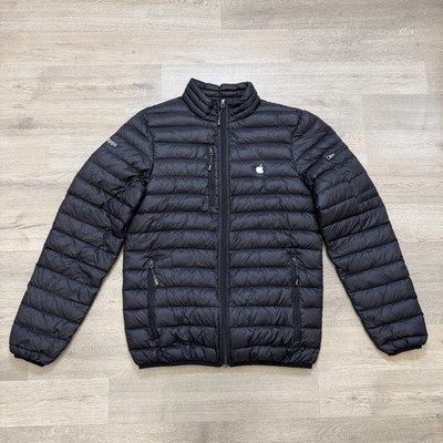 Apple Logo Elevate Down Puffer Jacket Mens Small Black Packable Coat