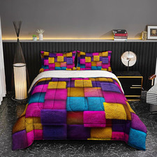 Cozy Tartan Plaid 3Pc Plush Sherpa Queen Comforter Set with Pillowcases