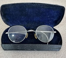 Antique SPECTACLES EYEGLASSES silver with original leather flip case vintage