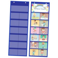 2 Pack Pocket Chart for Classroom 29.5 x 10 in 12 1 Pockets Hanging Wall Blue