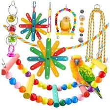 8 pcs Bird Toys for Parakeets with Colorful Ladder Hammock Bird Cage