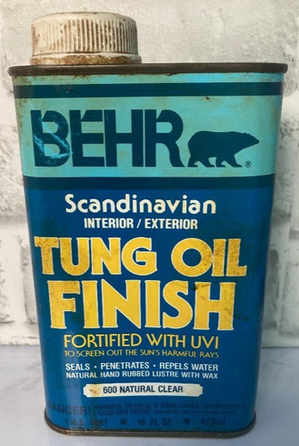 Vintage BEHR Tung Oil Finish Scandinavian 600 Natural Clear Metal Can RARE!