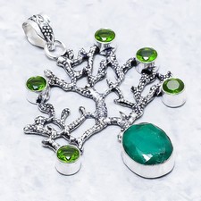 Colgante de joyería de plata de ley 925 con piedras preciosas de peridoto y esmeralda Skota 2,56" N451