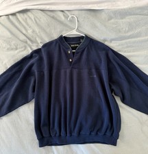 Pierre Cardin Navy Blue Knit Pullover Sweater Button Henley Sweatshirt