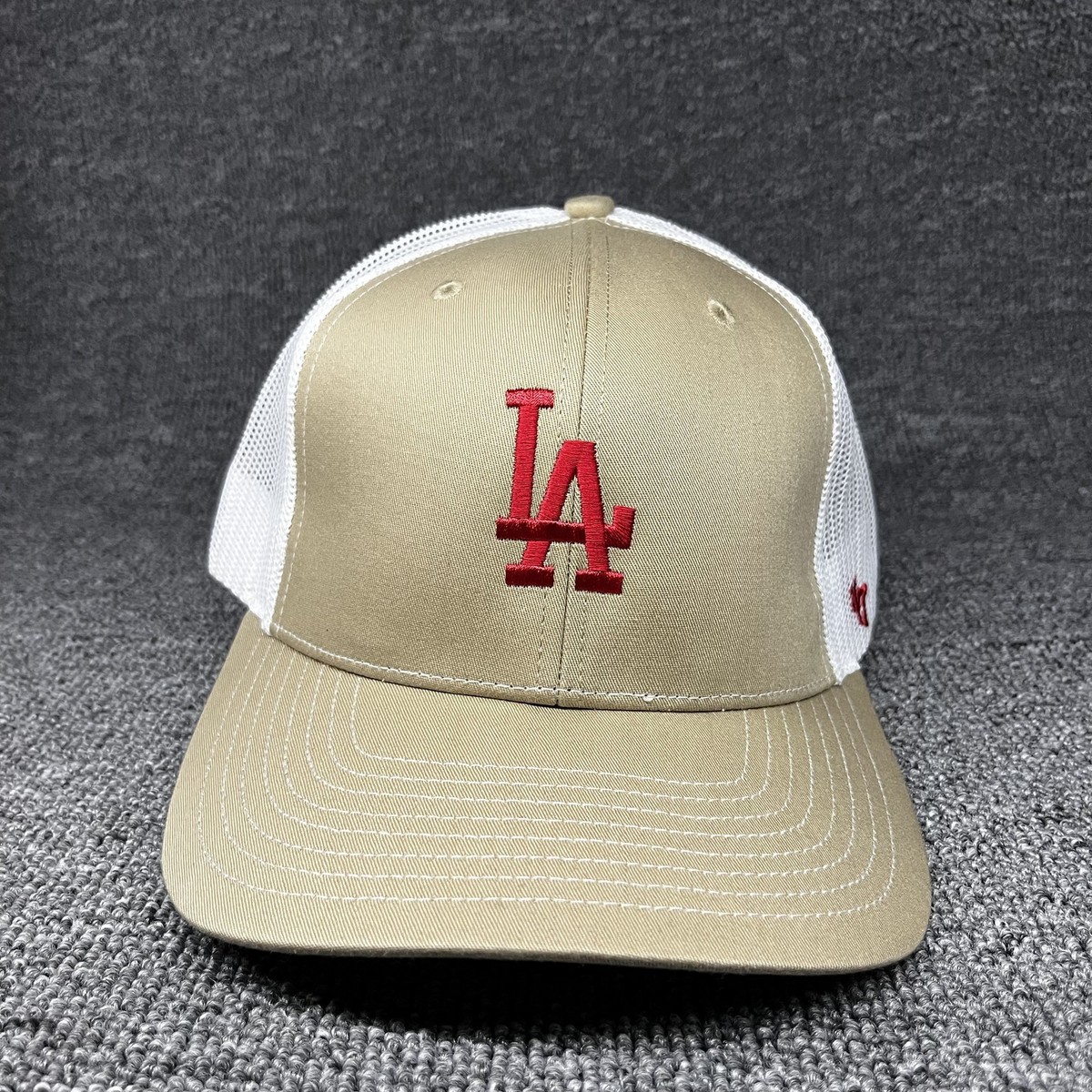 '47 Brand Los Angeles Dodgers Trucker Snapback Hat Tan White Mesh Red LA Logo