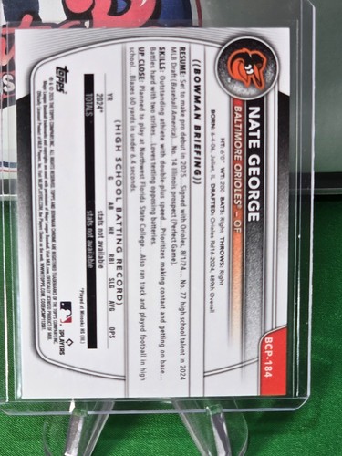 Nate George 2025 Bowman Chrome 1st Card BCP-184 - Bild 2 von 2