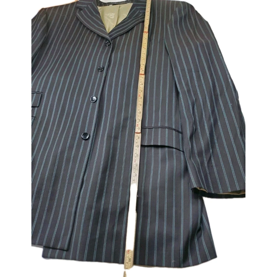 Traje Steve Harvey Hombre 52L Negro Rayas Italia Lana Merino Super 120 46X32 Pantalones Foto 4 de 4