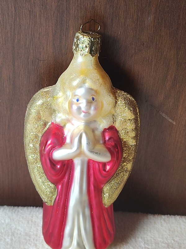 VTG Christborn Angel Praying Blown Glass Christmas Tree Ornament Made in Germany