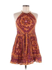 Ecote Womens 6 Casual Dress Halt Paisley Orange Boho Short Sleeveless Fit Flare