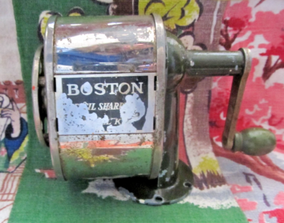 Vintage green Boston metal body pencil sharpener for multiple
