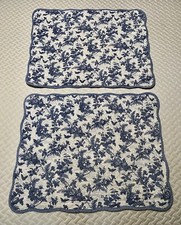 Pair Of Pillow Shams Floral Quilted Porcelain Blue White Pillowcases Cottage Sea