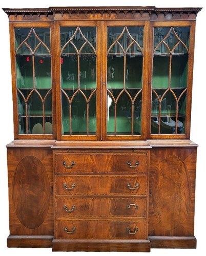 Vintage AMERICAN 20th C Mahogany Separate Panel 4 Curio Door BREAKFRONT Vitrine