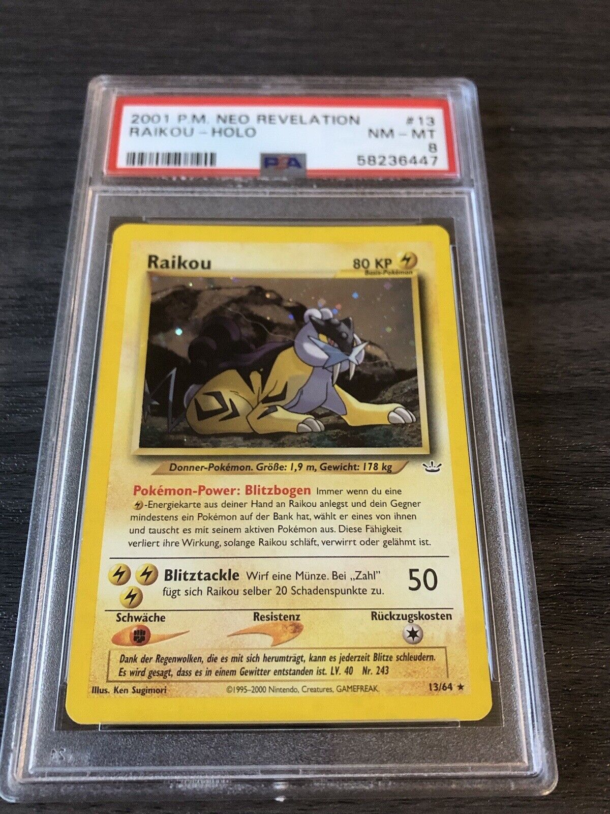 PSA 8 Pokemon Raikou Neo Revelation 1st Edition Rare #22 NEAR MINT