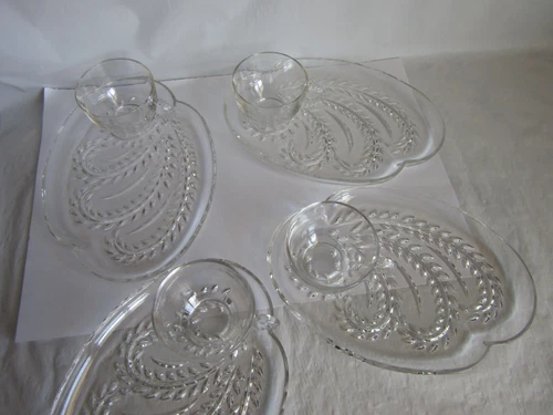 Vintage Federal Glass Hospitality Snack Set 4 Cups & 4 Plates In Original Box